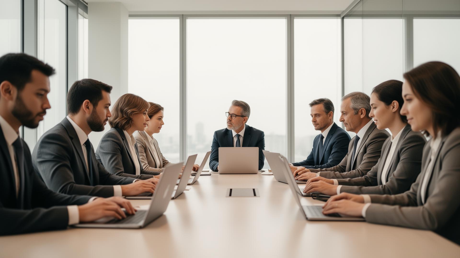 Equipo corporativo en reunión de trabajo